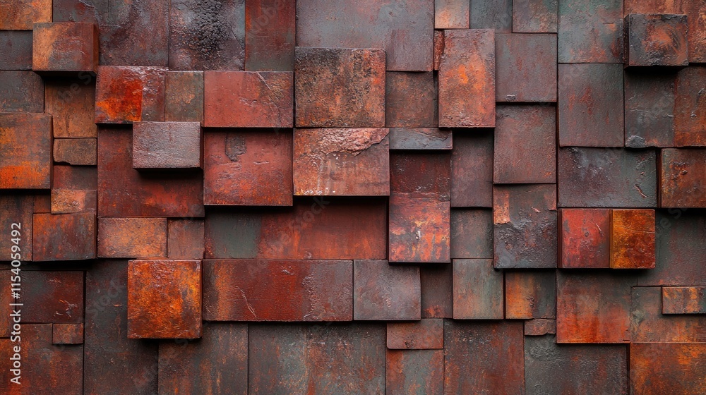 Poster abstract textured wall composed of weathered red bricks and cement in a patchwork pattern ideal for 