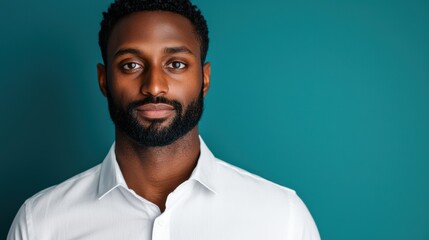Confident African American Male Portrait on Turquoise Background