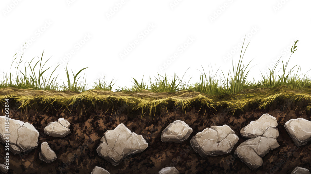 Poster realistic textured dark soil layer on transparent background