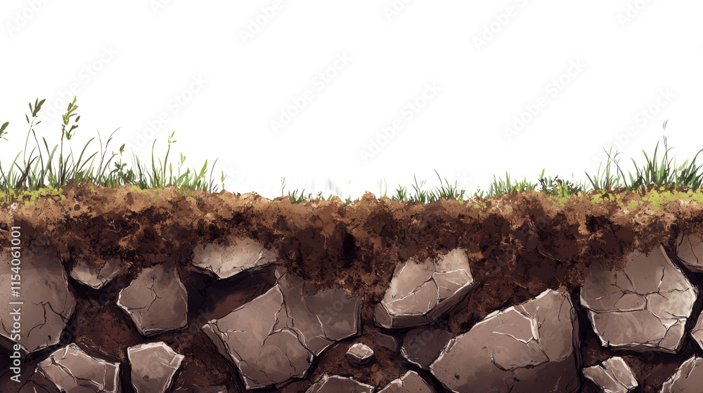 Poster realistic textured dark soil layer on transparent background