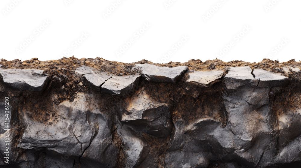 Poster realistic textured dark soil layer on transparent background