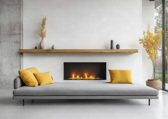 Modern Living Room with Fireplace and Daybed