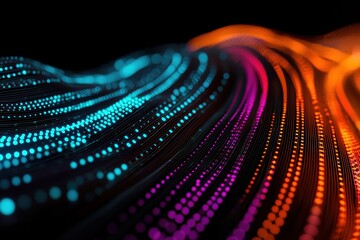 Abstract Colorful Waves of Light with Flowing Digital Particles