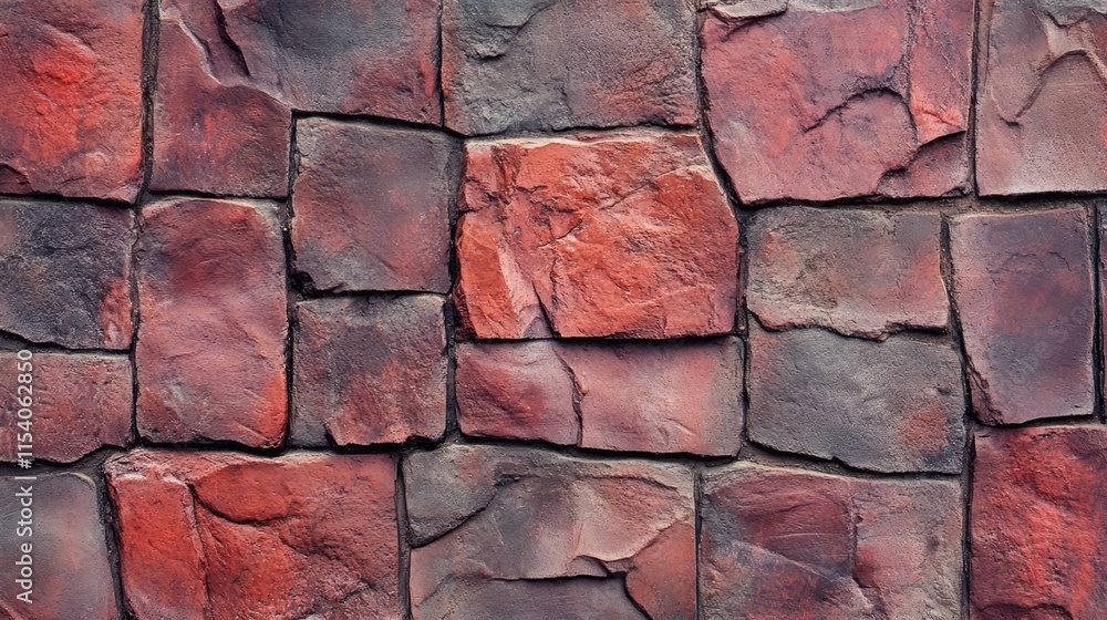 Poster textured red concrete wall with rough stone design creating a vibrant and rustic background ideal fo