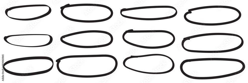 Poster set of hand drawn doodle ellipses. scribble ovals and bubbles to circle and highlight text. collecti
