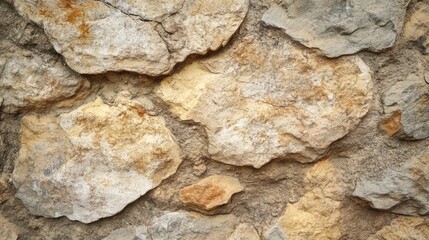Fototapeta premium Textured stone wall background with rough plaster and natural color variations for architectural and design use.
