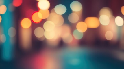 Blurred bright glowing lights of district in megapolis under dusk sky in evening on blurred background