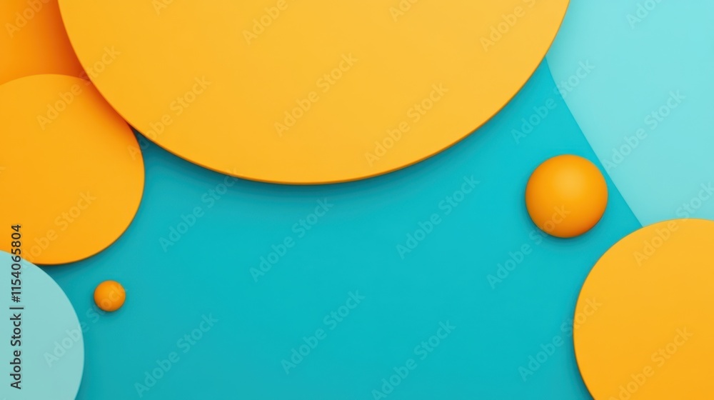 Poster bright geometric shapes in dynamic composition on soft blue background