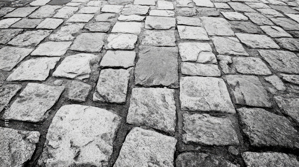 Poster granite cobblestone texture background in black and white featuring rough, uneven surfaces ideal for