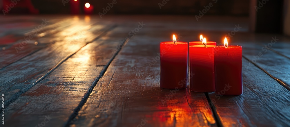 Poster red advent candles softly glowing on a rustic wooden floor creating a warm and inviting atmosphere f