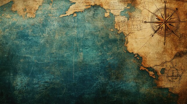 Aged Map With Compass Showing Ocean Exploration