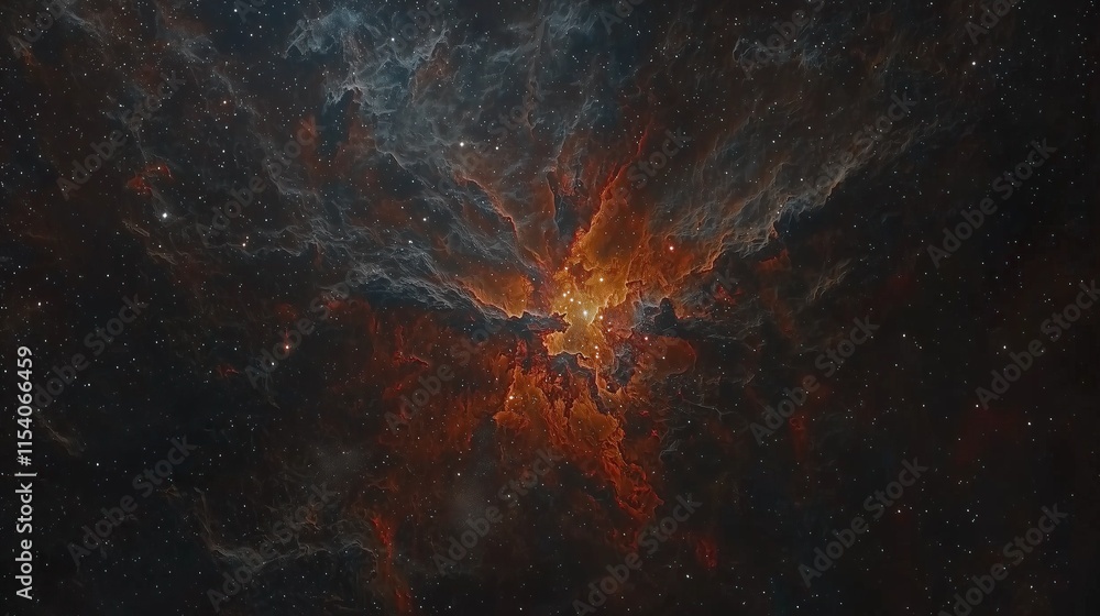 Poster cosmic nebula fiery clouds of gas dust illuminate vast expanse of space