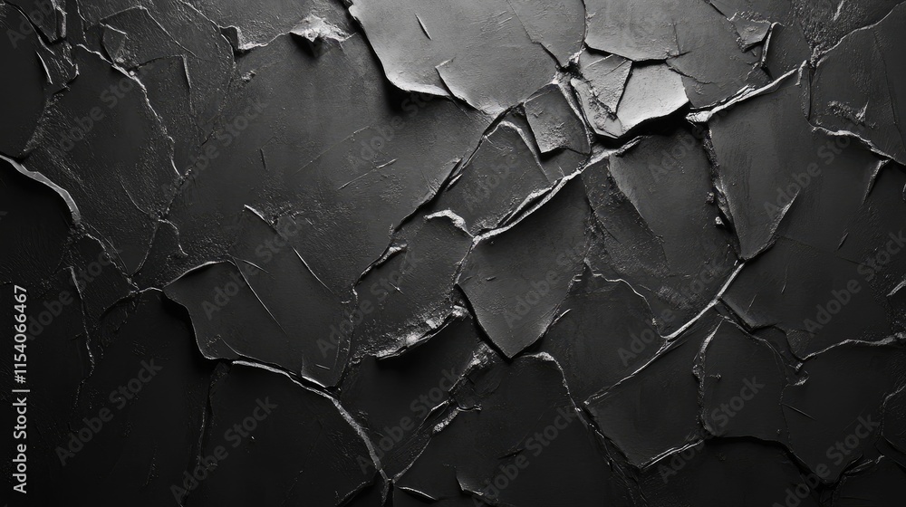 Poster textured cracked black wall surface in black and white showcasing intricate patterns and depth for a