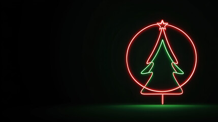 A vibrant neon Christmas tree in red and green against a dark background, creating a festive and cheerful atmosphere.