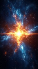 Cosmic explosion fiery energy bursts through space illuminating nebulae vibrant display of celestial power