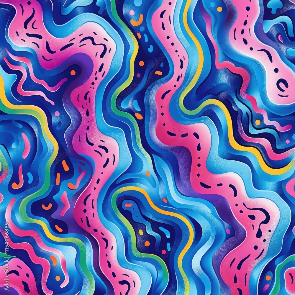 Poster a vibrant, abstract pattern with flowing shapes and colors creating a dynamic visual effect.