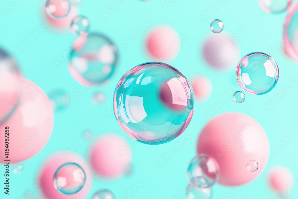 Aufkleber colorful bubbles floating on soft background with light reflection