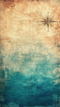 Aged Map Background With Vintage Compass Rose