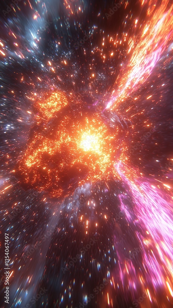 Poster cosmic explosion vibrant nebula with intense energy and light trails breathtaking spectacle of celes