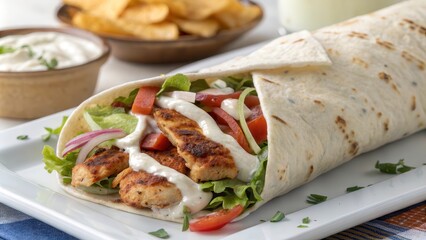 Delicious Shawarma Chicken Sandwich With Fresh Ingredients Served in Grilled Roll. Generative AI