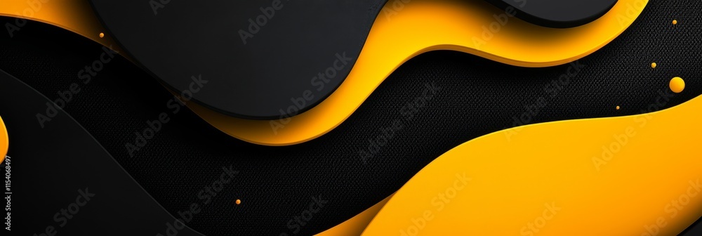 Poster dynamic abstract design featuring flowing black and yellow shapes in a modern composition