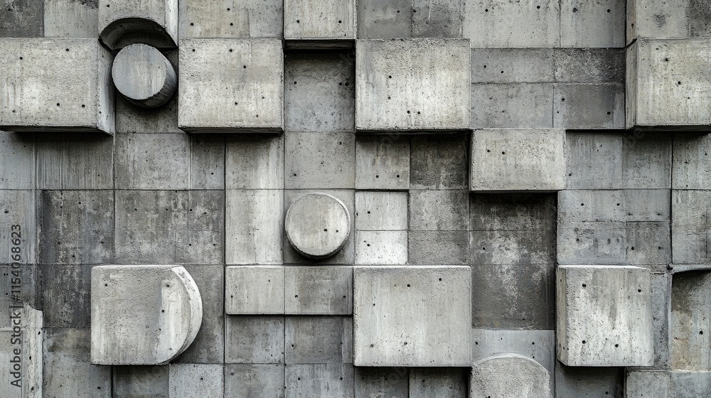 Poster abstract textured cement wall background showcasing geometric square and round patterns for modern d