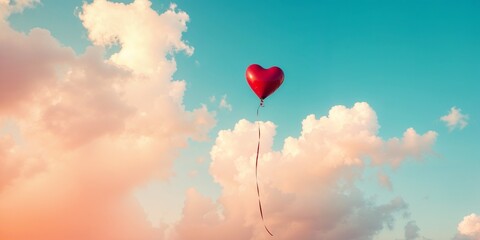 Fototapeta premium Heart-Shaped Balloon Floating in a Colorful Sky