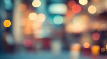 Blurred bright glowing lights of district in megapolis under dusk sky in evening on blurred background