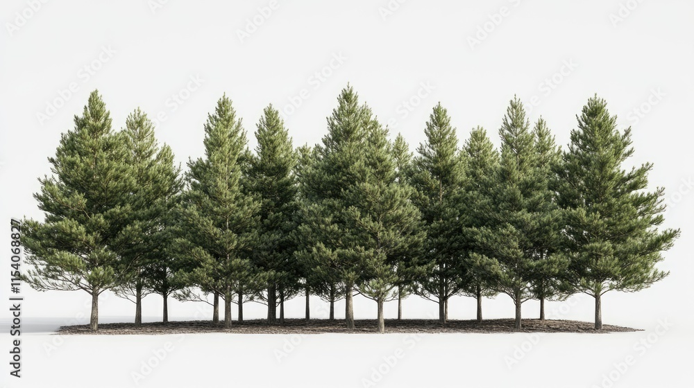 Poster dense row of majestic pine trees creating a serene forest atmosphere with natural greenery and vibra