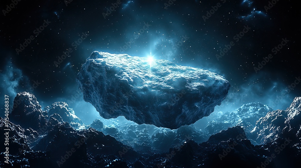 Aufkleber large asteroid floats dark starry expanse illuminated by bright light source