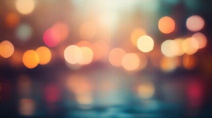 Fototapeta premium Blurred bright glowing lights of district in megapolis under dusk sky in evening on blurred background