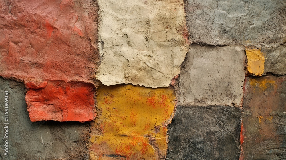 Poster colorful textured cement wall background with various hues and patterns for creative design and arti