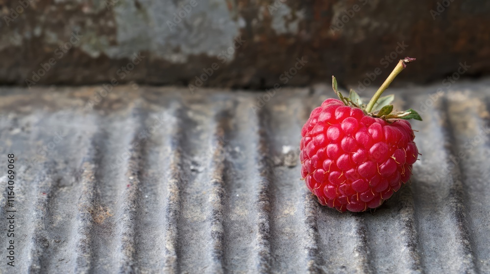 Poster ripe raspberry on a ribbed textured surface showcasing natural colors and details ideal for food and