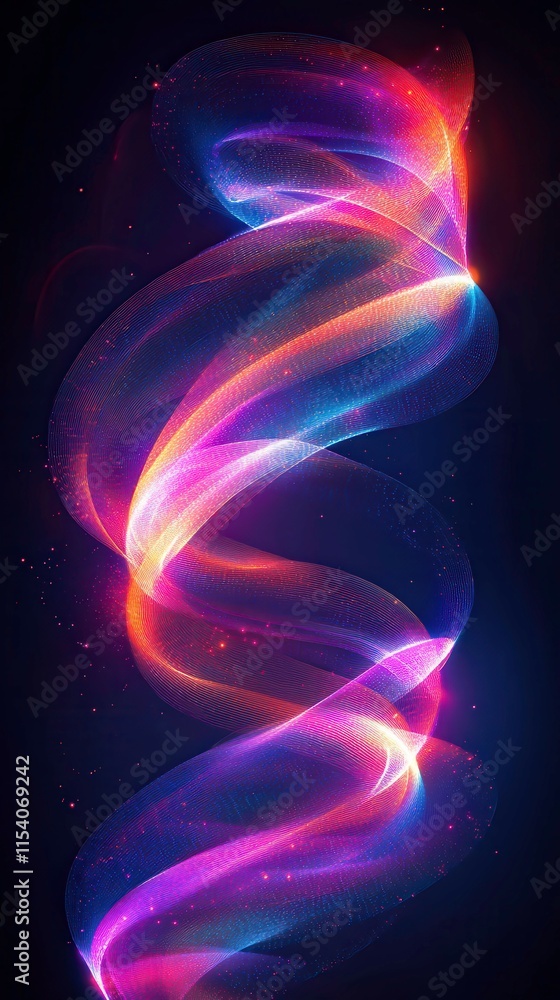 Poster vibrant swirling patterns created by abstract light painting against a dark background. generative a