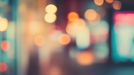 Blurred bright glowing lights of district in megapolis under dusk sky in evening on blurred background