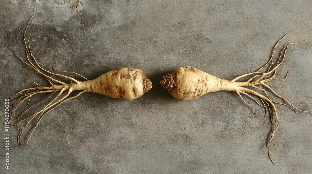 Poster raw parsnip roots on textured background showcasing healthy eating and natural produce from a top vi