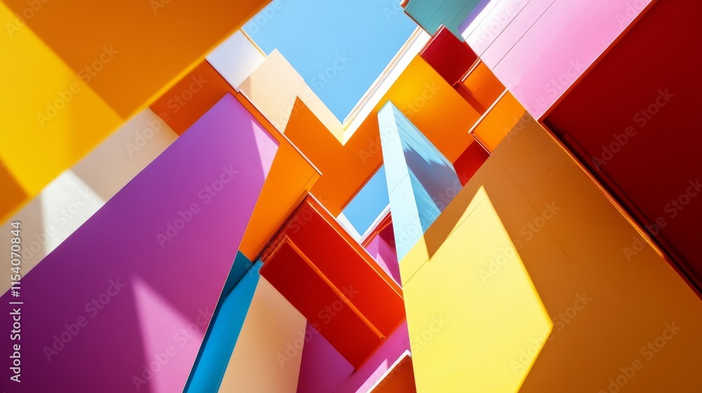 Poster an abstract block-building scene with artistic patterns, contemporary construction style, photo of