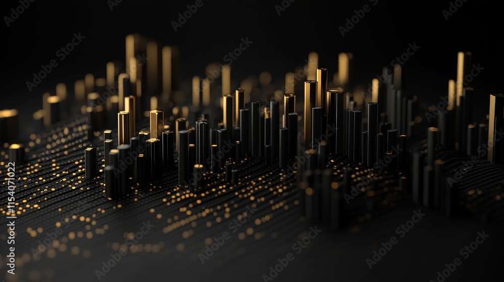 Poster abstract representation of sound waves captured in golden hues on a dark background, showcasing intr