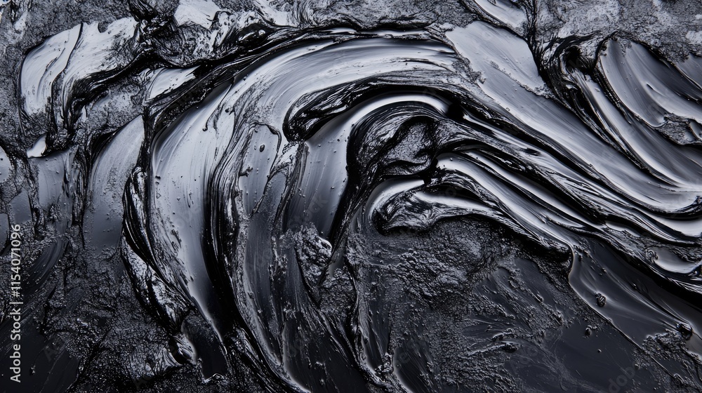 Poster textured dark bitumen surface with glossy finish showcasing intricate swirls and oil-like patterns i