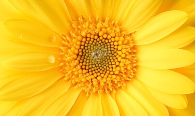 Close-up of a vibrant yellow gerbera daisy with water droplets.