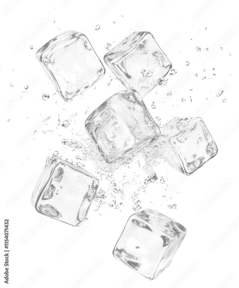 Poster png exploding group of ice floating cubes refreshment.