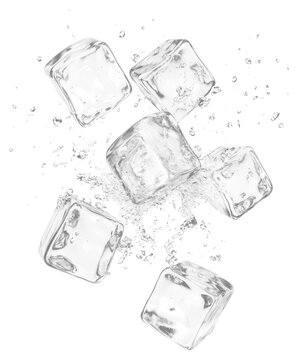 PNG Exploding group of ice floating cubes refreshment.