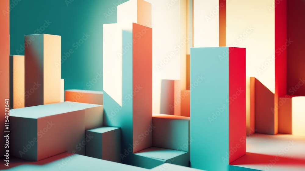 Aufkleber an abstract block-building scene with artistic patterns, contemporary construction style, photo of