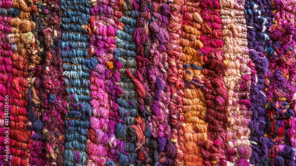 Poster vibrant handwoven carpet texture showcasing intricate patterns and rich colors in a close-up view