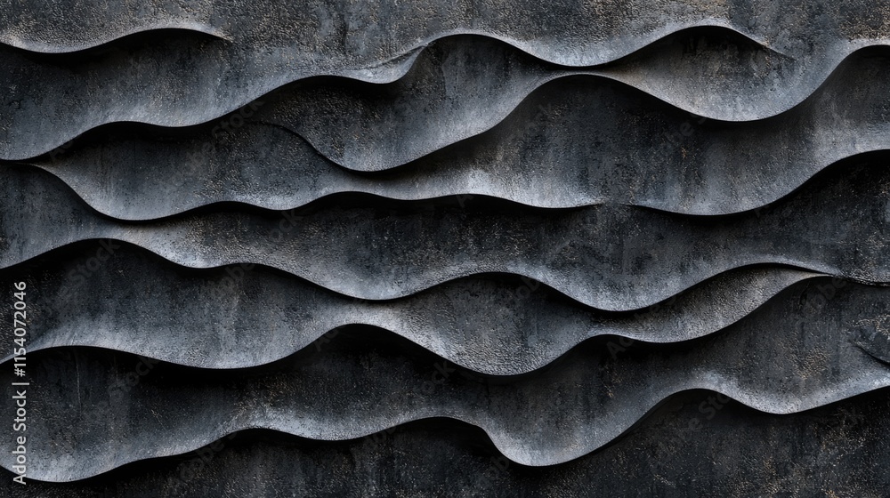 Poster Textured black cement wall with wavy patterns creating a seamless background for architectural and design applications.
