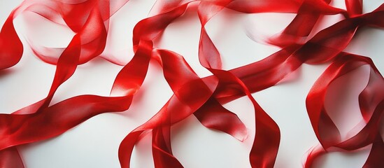 Flowing red ribbons elegantly arranged on a pristine white background conveying a sense of celebration and creativity