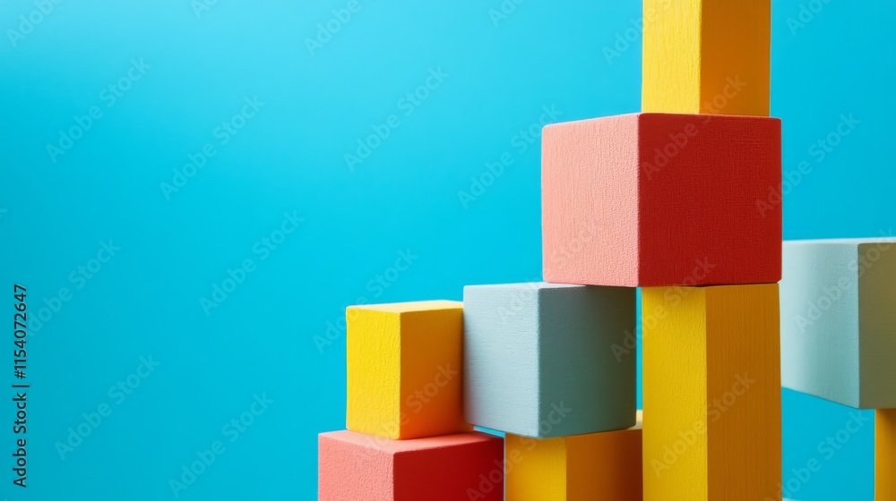 Poster an abstract block-building setup with artistic patterns, contemporary construction style, photo of