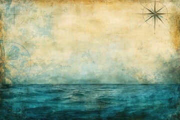 Aged Map Background Featuring Ocean and Compass Rose