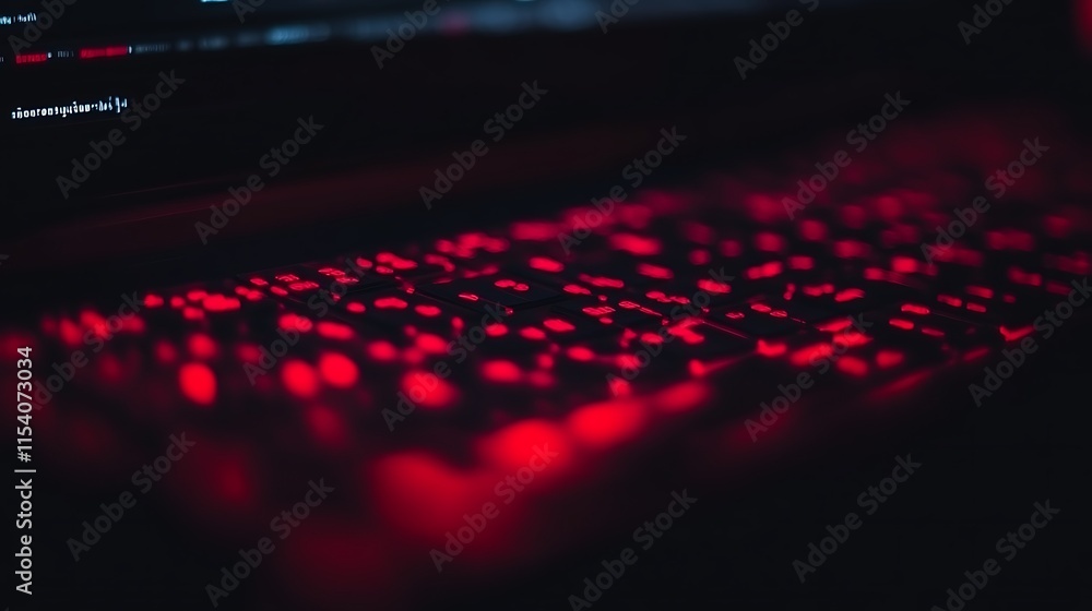 Poster red illuminated keyboard keys glowing in darkness