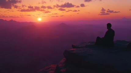 Serene Sunset View from Mountain Peak with Nature Focus